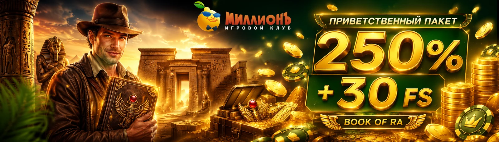 Казино Миллион, приветственный пакет 250% и фриспины